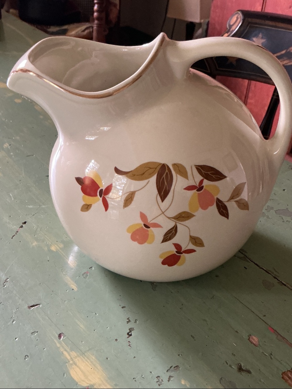 Halls Superior Vintage Ice Lip Ball Jug Autumn Leaf  Pitcher